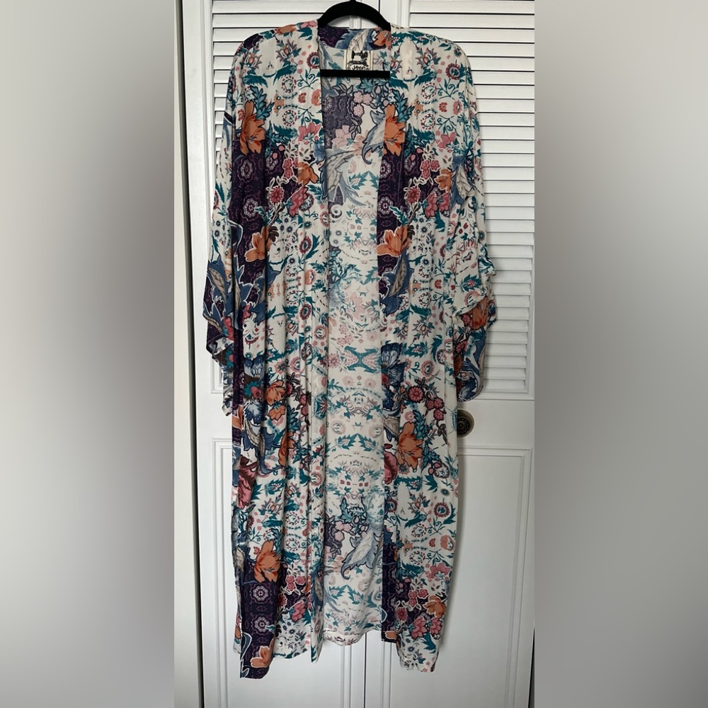 Jaase Floral Kimono in Blue and Orange